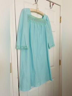 Vanity Fair Cinderella Blue Mint Green Lace-Trim Midi Night Dress 👗 Nightgown